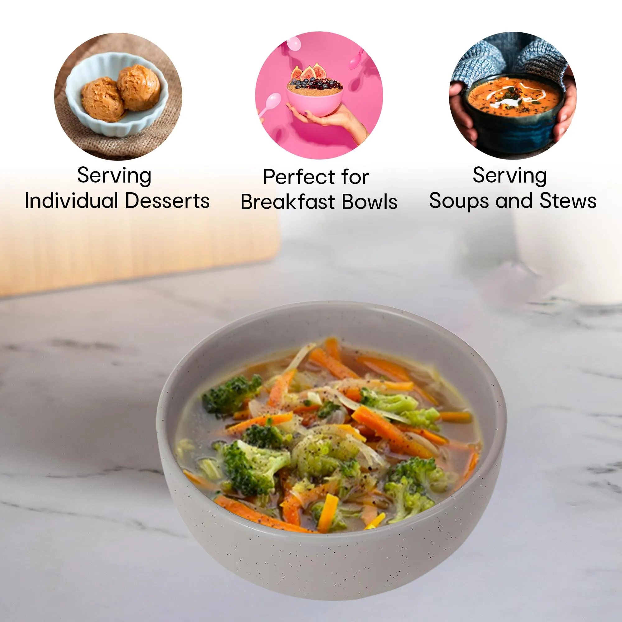 Anko 5.5" Glazed Stoneware Bowls - Set of 6 | Premium Crockery for Dining Table Ideal for Serving Soup, Salad, Dessert | Designer Bowls for Home, Kitchen, Restaurant | Speckled White