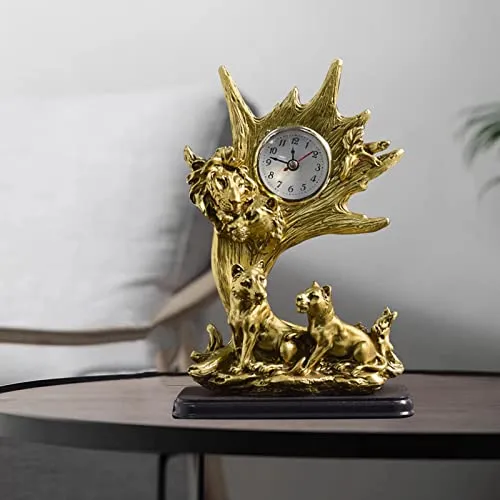 CALANDIS® Table Clock Statue Collection Figurine Table Clock for Bedroom Birthday Desk Lion | 1 Clock Statue
