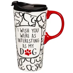 Ceramic Travel Cup, 17 OZ. ,w/box, Interesting Dog