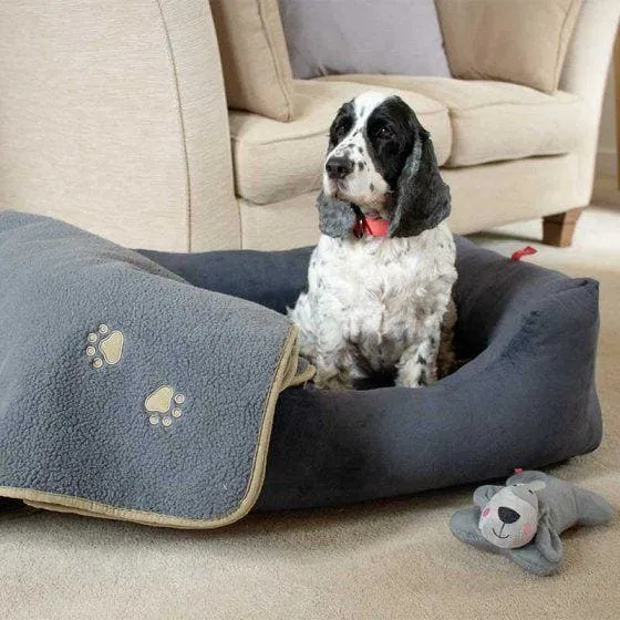 Charcoal Grey Velour Square Dog Bed