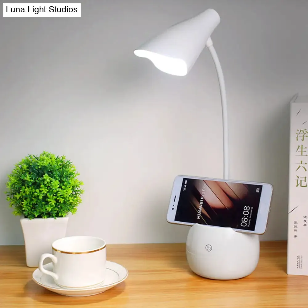 Flexible Gooseneck LED Desk Light with Pen Holder in Blue/Pink/White/Yellow, USB Charging, Eye-Caring for Reading