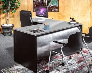 L Shape Barrel Front Desk - Stainless Steel