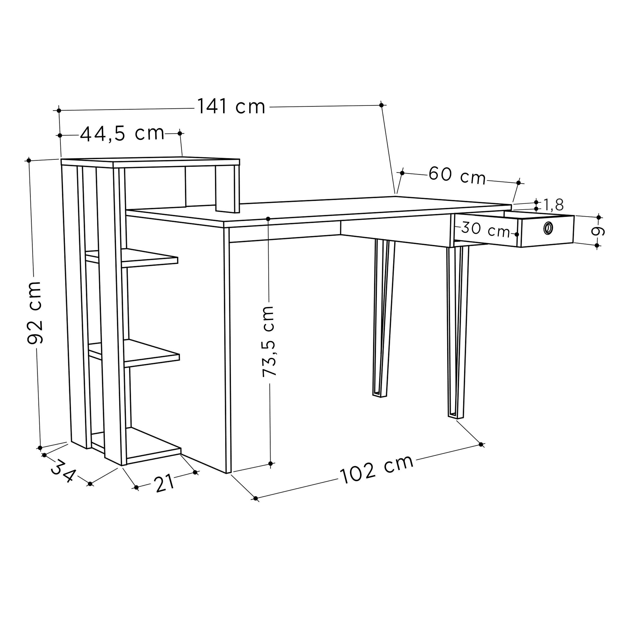 Loyd Study Desk With Drawer And Bookshelves Width 141cm