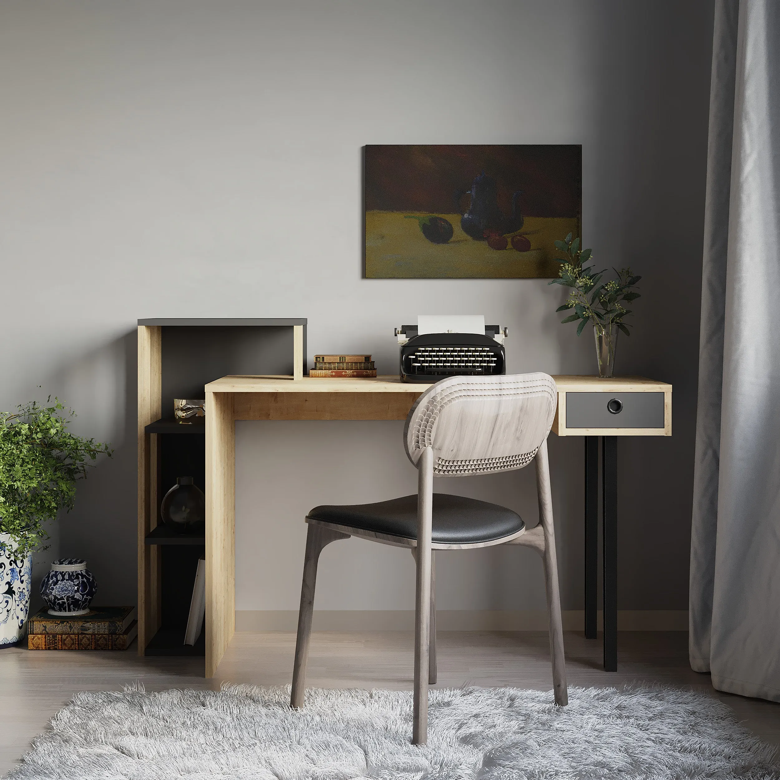 Loyd Study Desk With Drawer And Bookshelves Width 141cm