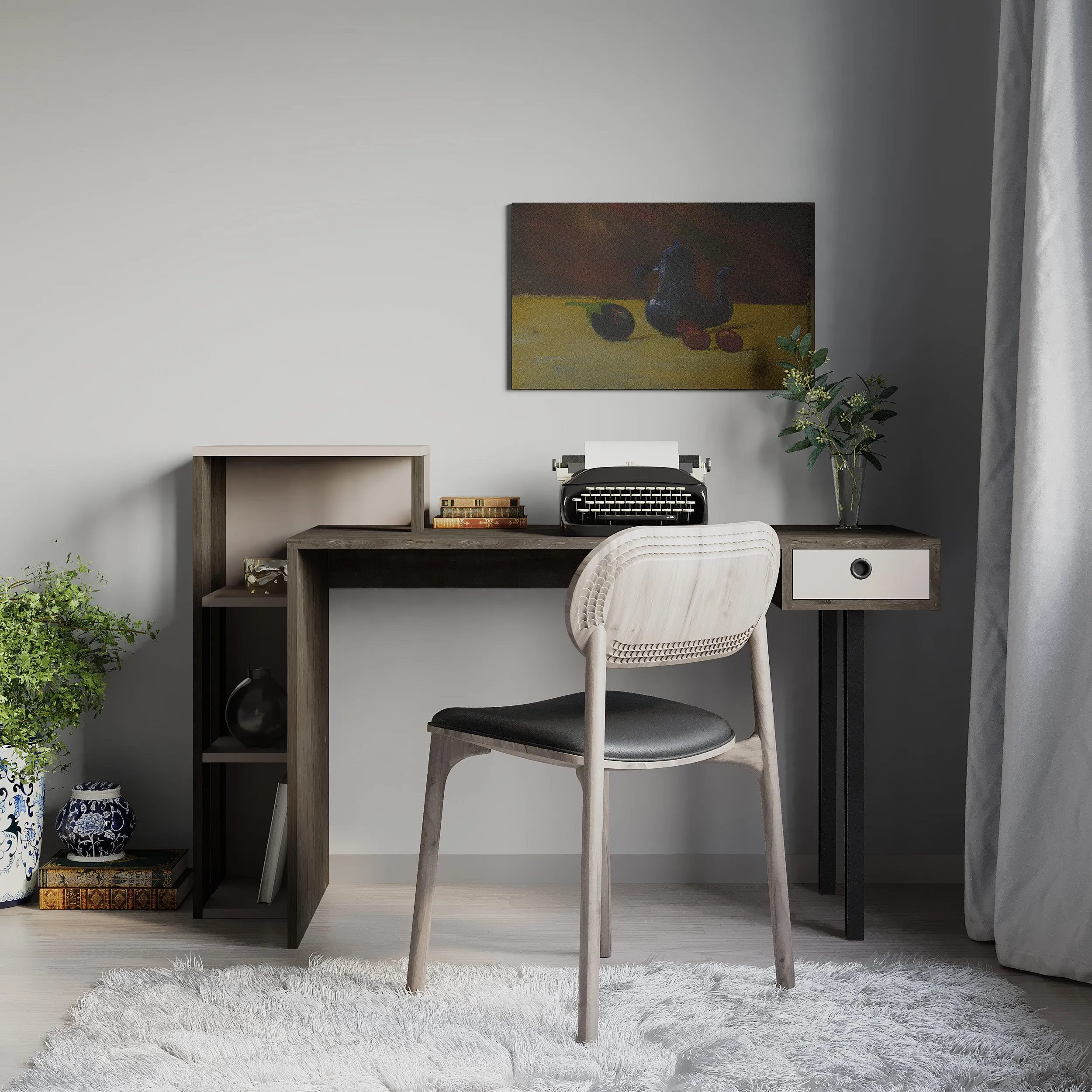 Loyd Study Desk With Drawer And Bookshelves Width 141cm