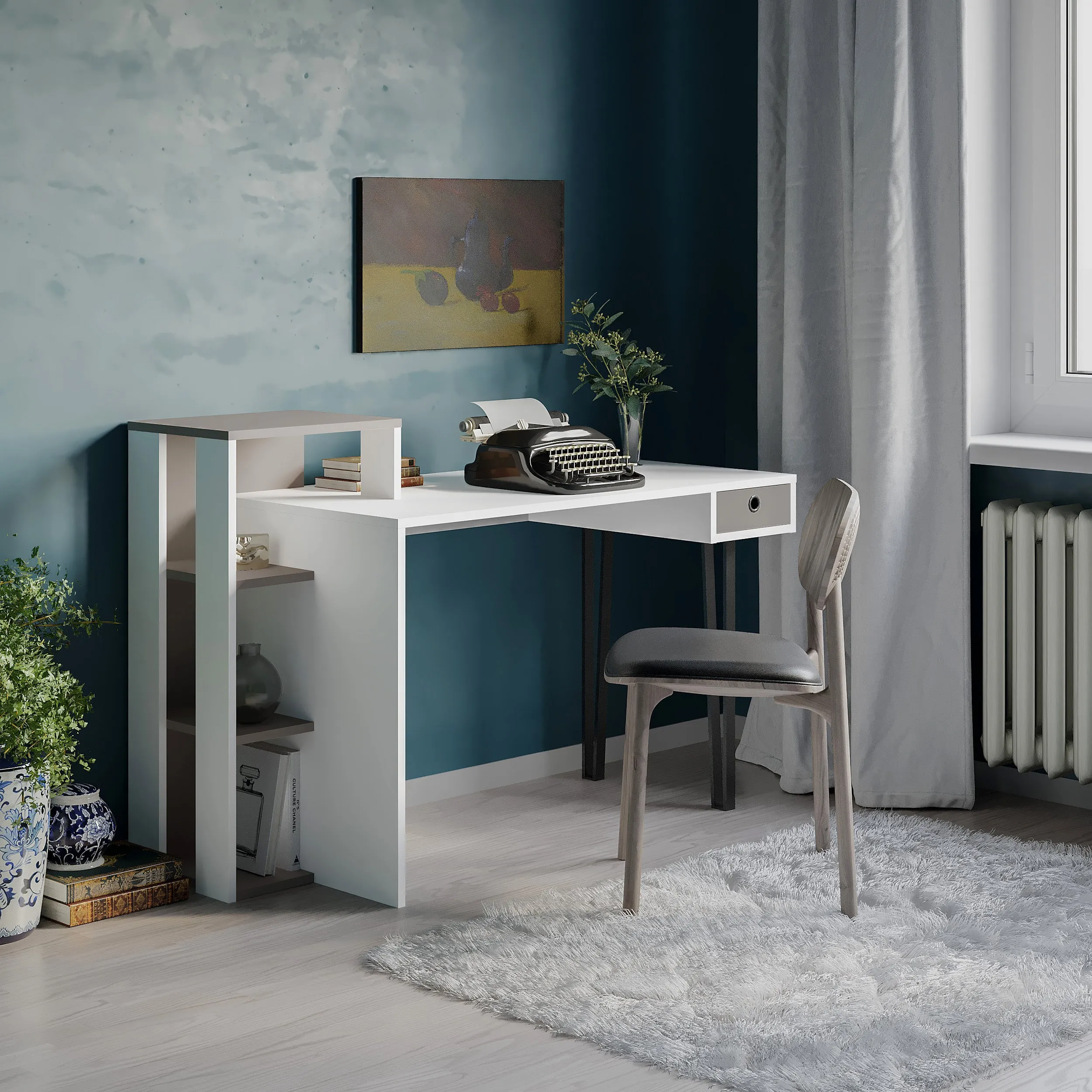 Loyd Study Desk With Drawer And Bookshelves Width 141cm