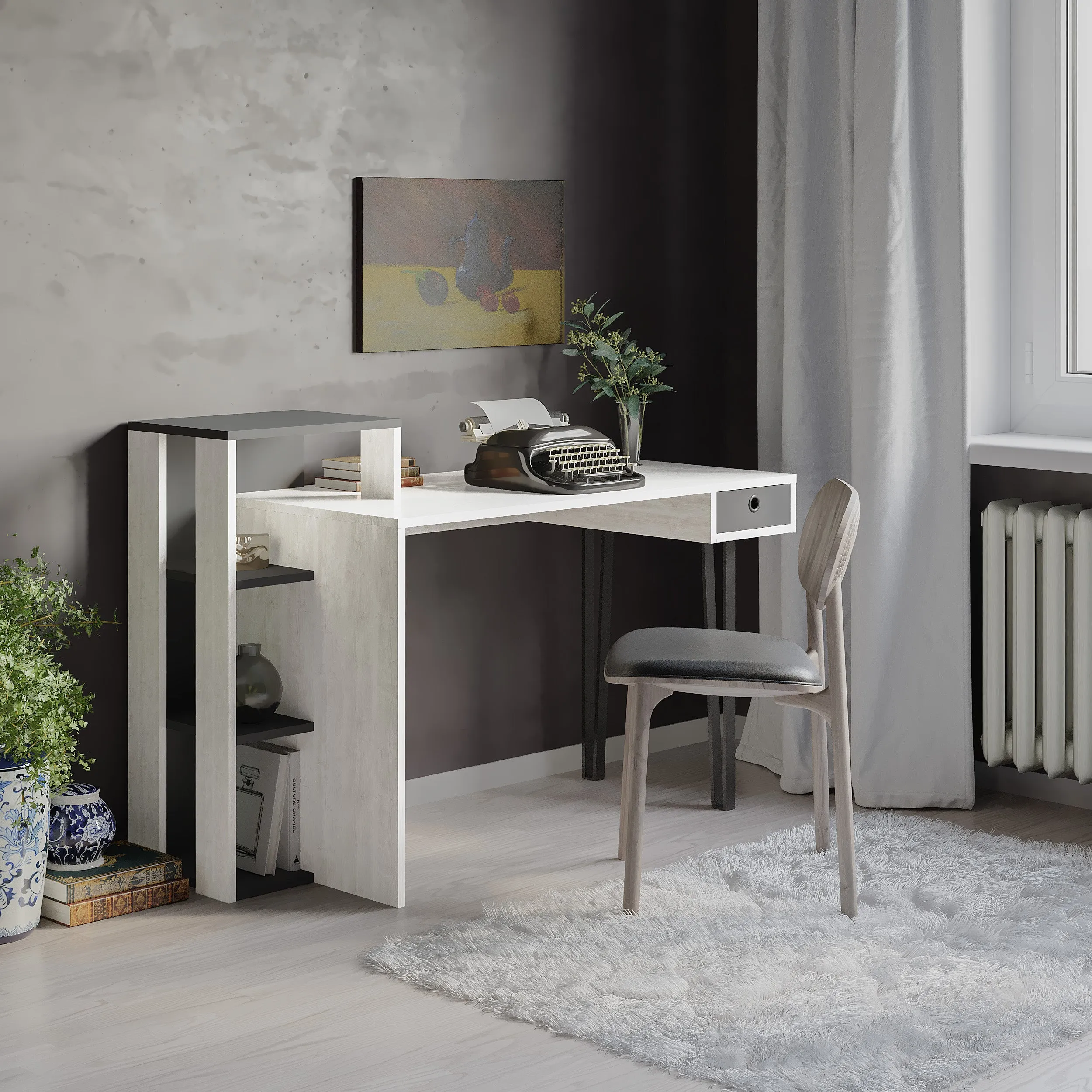 Loyd Study Desk With Drawer And Bookshelves Width 141cm