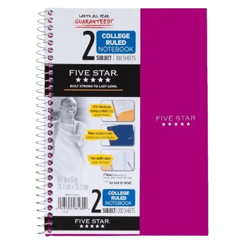 Mead - Five Star Spiral Notebooks, College Ruled 2 Subject, Color Variety - 120 Sheets - 12 Pack