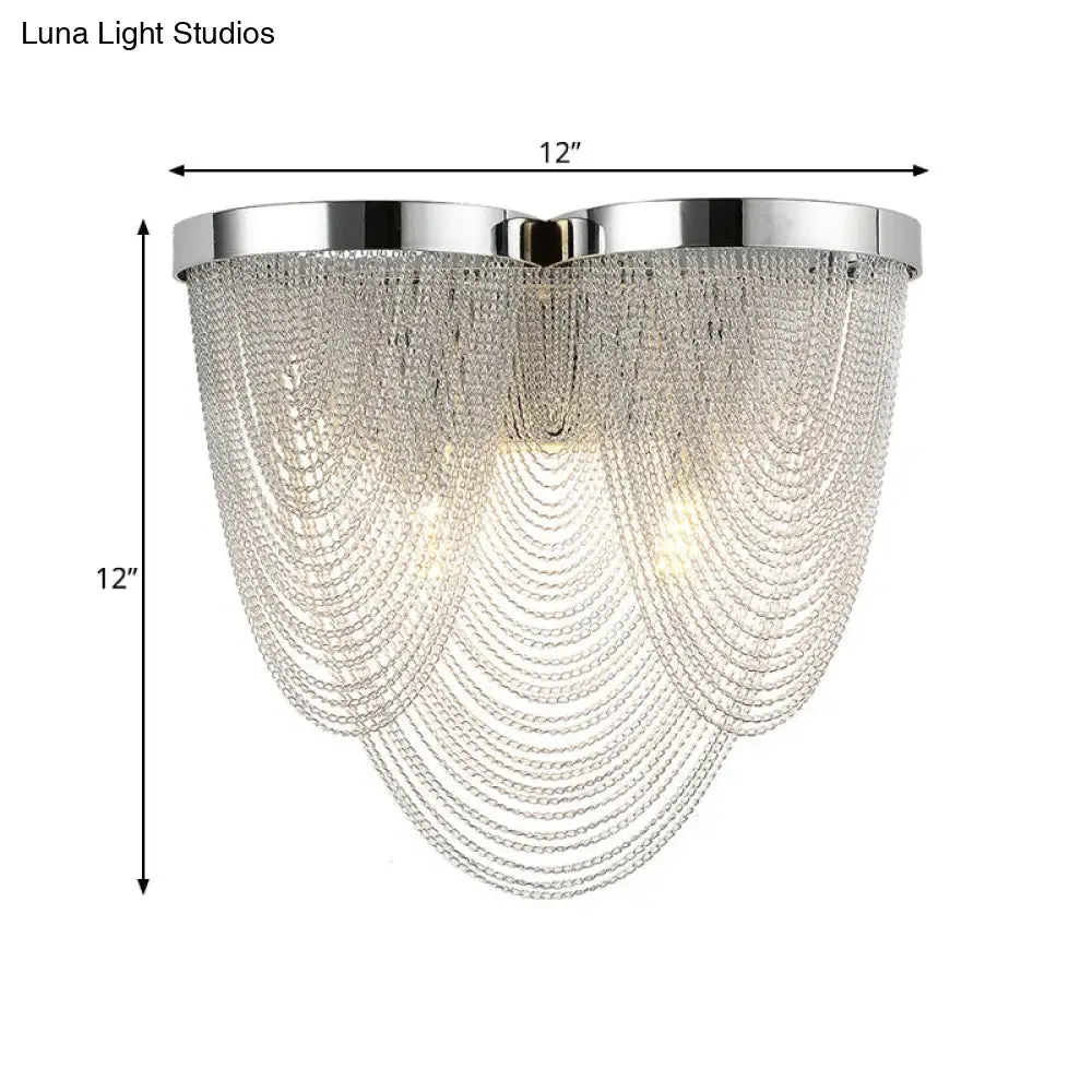 Modern Silver Tassel Wall Light with Rippling Chain Design - 2-Bulb Aluminum Sconce for Sitting Room Vogue Lighting