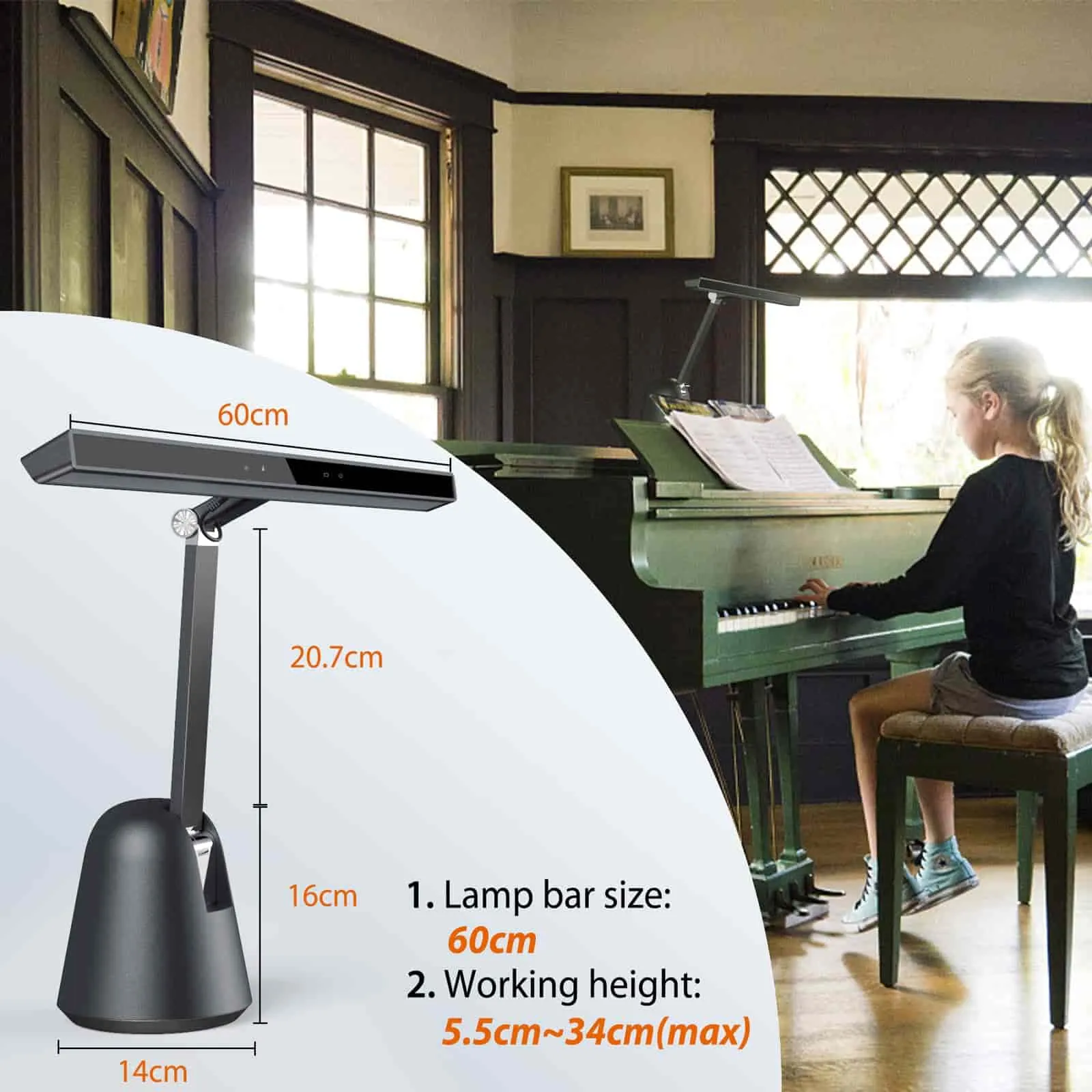 New Max 12W Professional Eye Caring Piano Lamp 55'' with Auto-Dimming