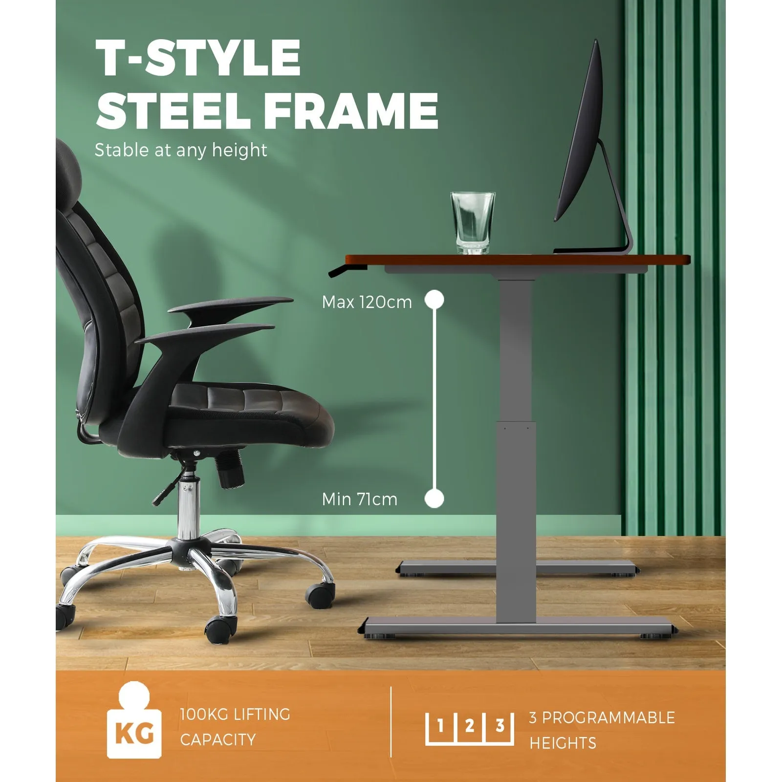 Oikiture Height Adjustable Standing Desk Electric Dual Motor Sit Stand Up Walnut