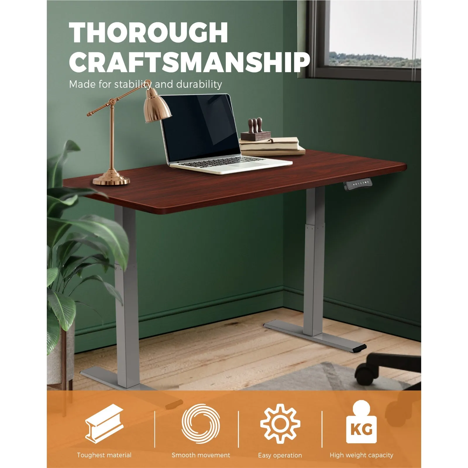 Oikiture Height Adjustable Standing Desk Electric Dual Motor Sit Stand Up Walnut