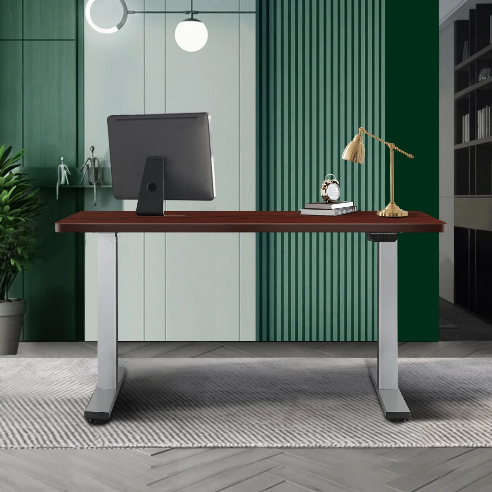 Oikiture Height Adjustable Standing Desk Electric Dual Motor Sit Stand Up Walnut