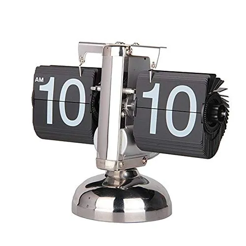 QGT Clocks Balance Shaped Metal Auto Flip Down Clock Desktop Decorative Clock with Single Holder