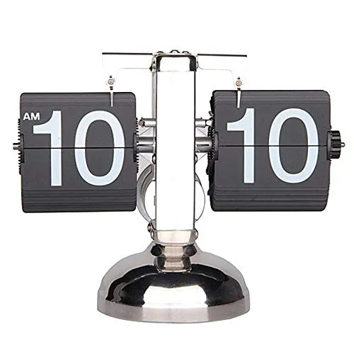 QGT Clocks Balance Shaped Metal Auto Flip Down Clock Desktop Decorative Clock with Single Holder