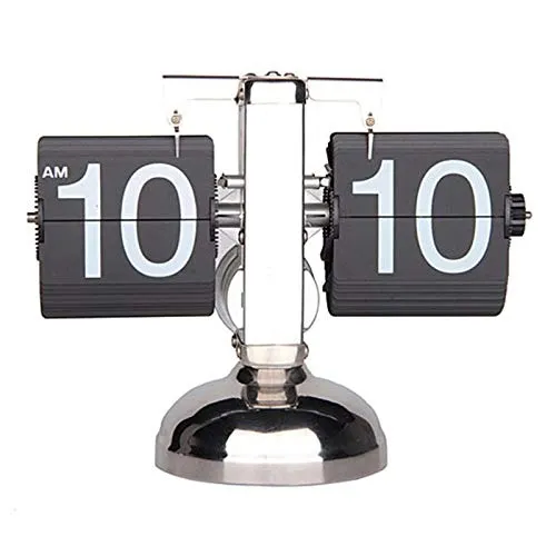QGT Clocks Balance Shaped Metal Auto Flip Down Clock Desktop Decorative Clock with Single Holder