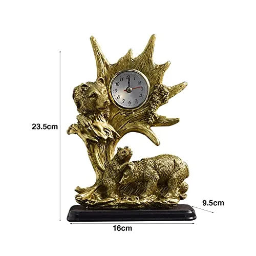 SAZ DEKOR Table Clock Statue Collection Figurine Table Clock for Bedroom Birthday Desk Bear |Figures Decoration Wooden |Garden Decoration Figures |Home Decoration Figures