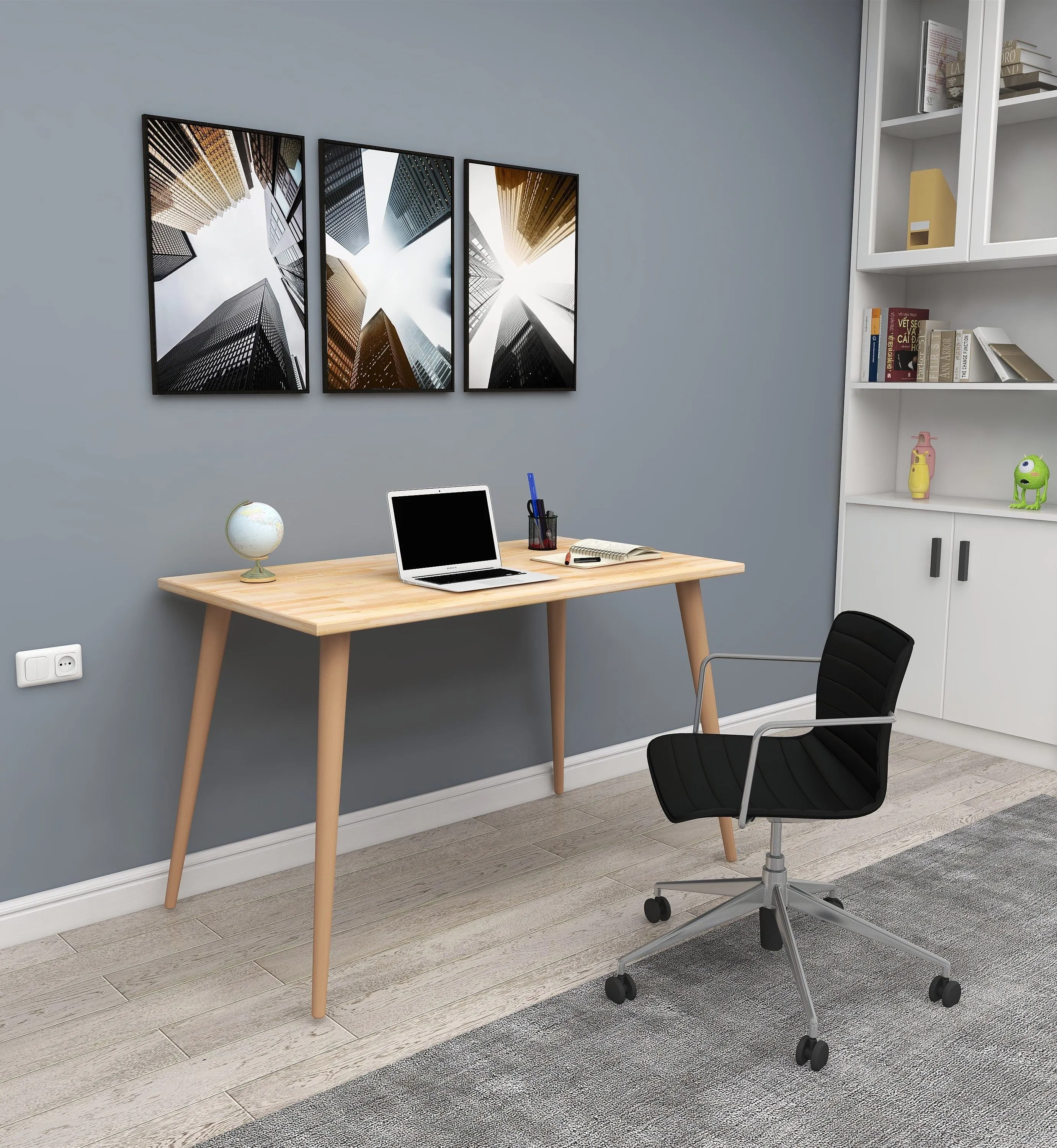 Solid Pine Wood Handmade Computer Desk with Beechwood Legs Ilana