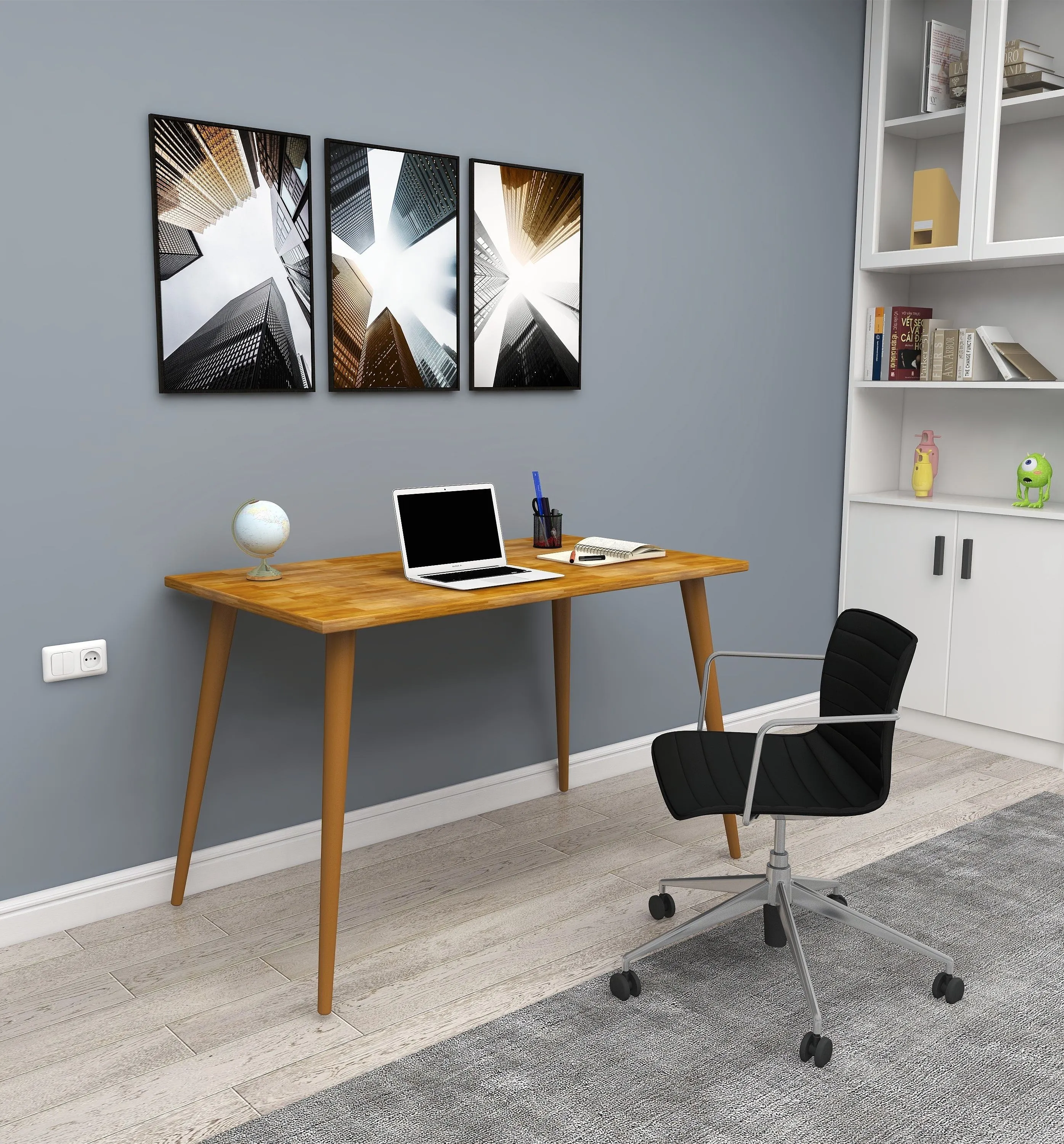 Solid Pine Wood Handmade Computer Desk with Beechwood Legs Ilana