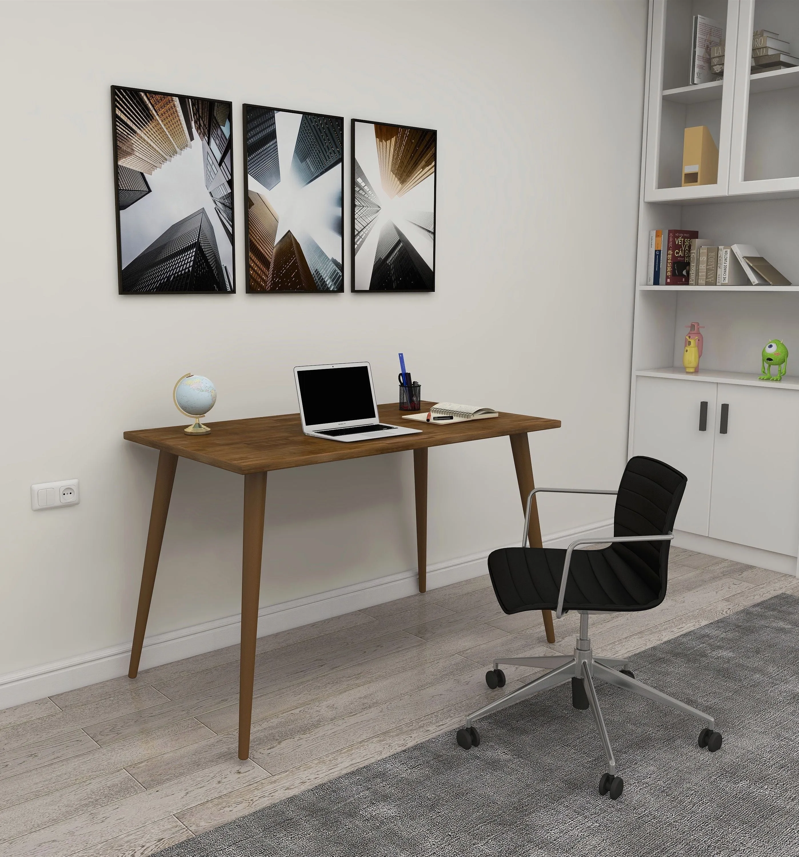 Solid Pine Wood Handmade Computer Desk with Beechwood Legs Ilana
