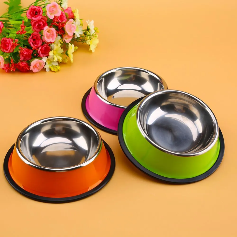 Stainless Steel Base Feeder Bowls  with Anti-slip Rubber for Dogs Cats and Pets