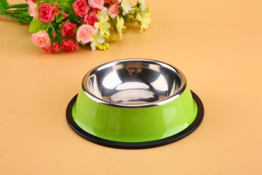 Stainless Steel Base Feeder Bowls  with Anti-slip Rubber for Dogs Cats and Pets