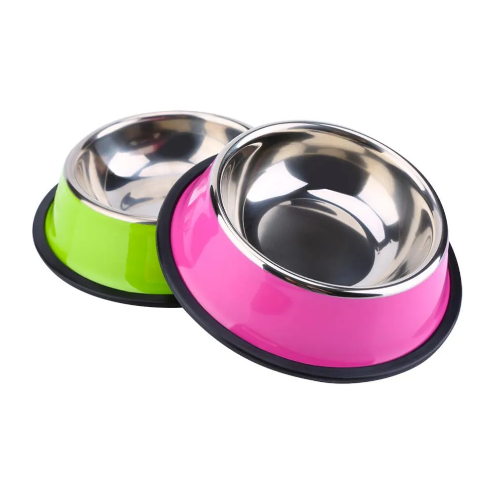 Stainless Steel Base Feeder Bowls  with Anti-slip Rubber for Dogs Cats and Pets