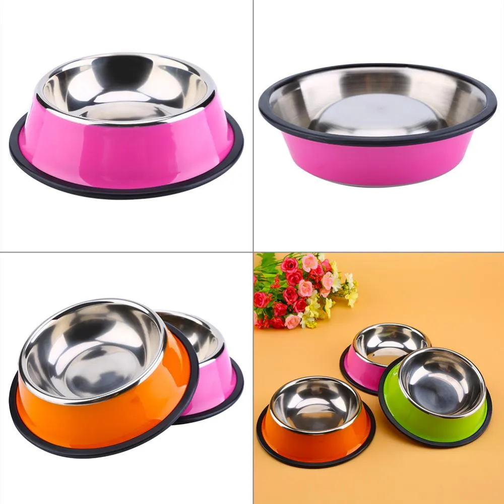 Stainless Steel Base Feeder Bowls  with Anti-slip Rubber for Dogs Cats and Pets