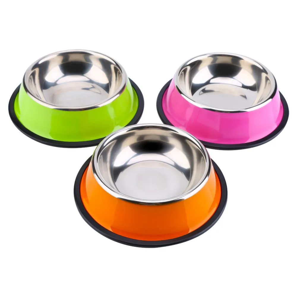 Stainless Steel Base Feeder Bowls  with Anti-slip Rubber for Dogs Cats and Pets