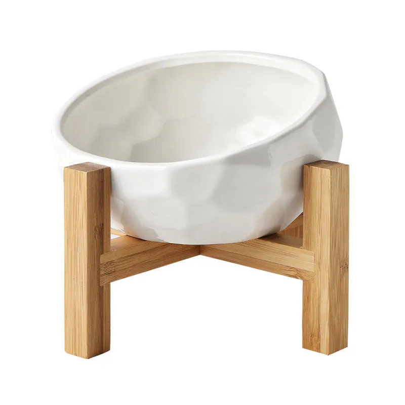 Tilted Elevated Raised Ceramic oblique bucket mouth cat dog food bowl