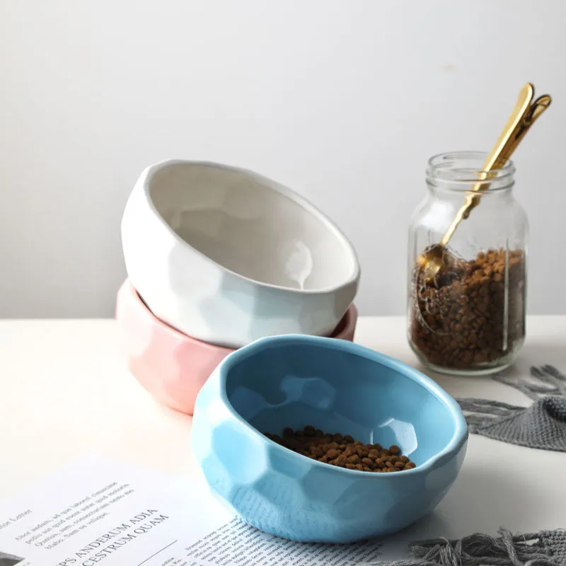 Tilted Elevated Raised Ceramic oblique bucket mouth cat dog food bowl