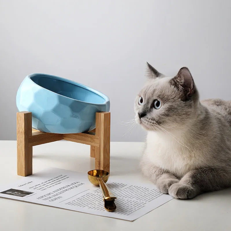 Tilted Elevated Raised Ceramic oblique bucket mouth cat dog food bowl